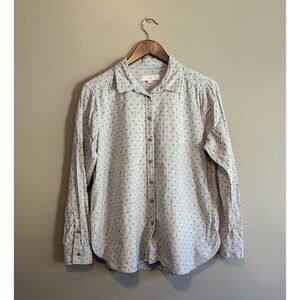 Loft Size Medium Polka Dot Top Womens Gray Button Up Shirt Long Sleeve M Cotton